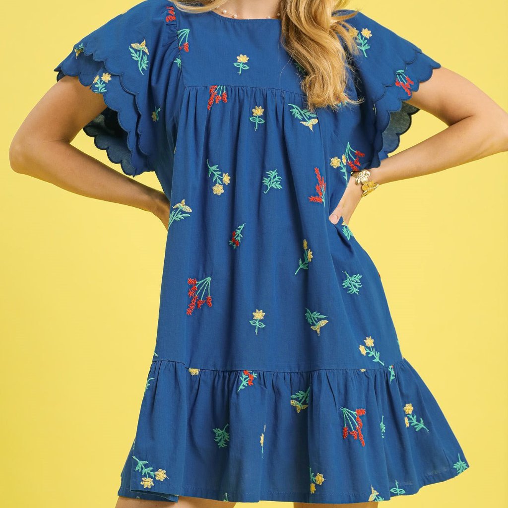 Floral Embroidered Short Sleeve Mini Dress